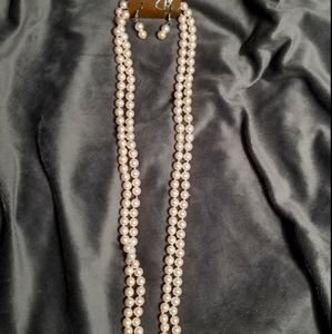 Pale Pink Faux Pearl Necklace & Earring Set